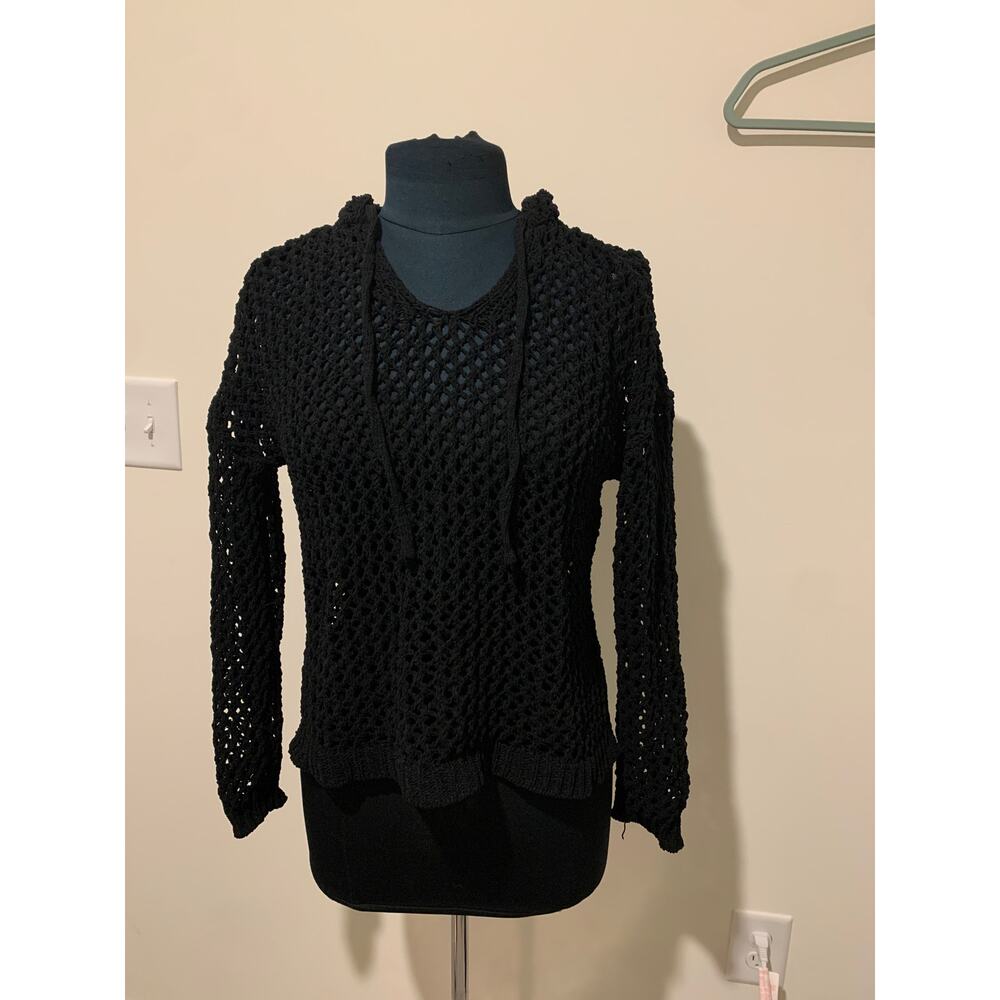 Nicole Miller Artelier Hooded Knit Crop Sweater Black Size Medium Stylish